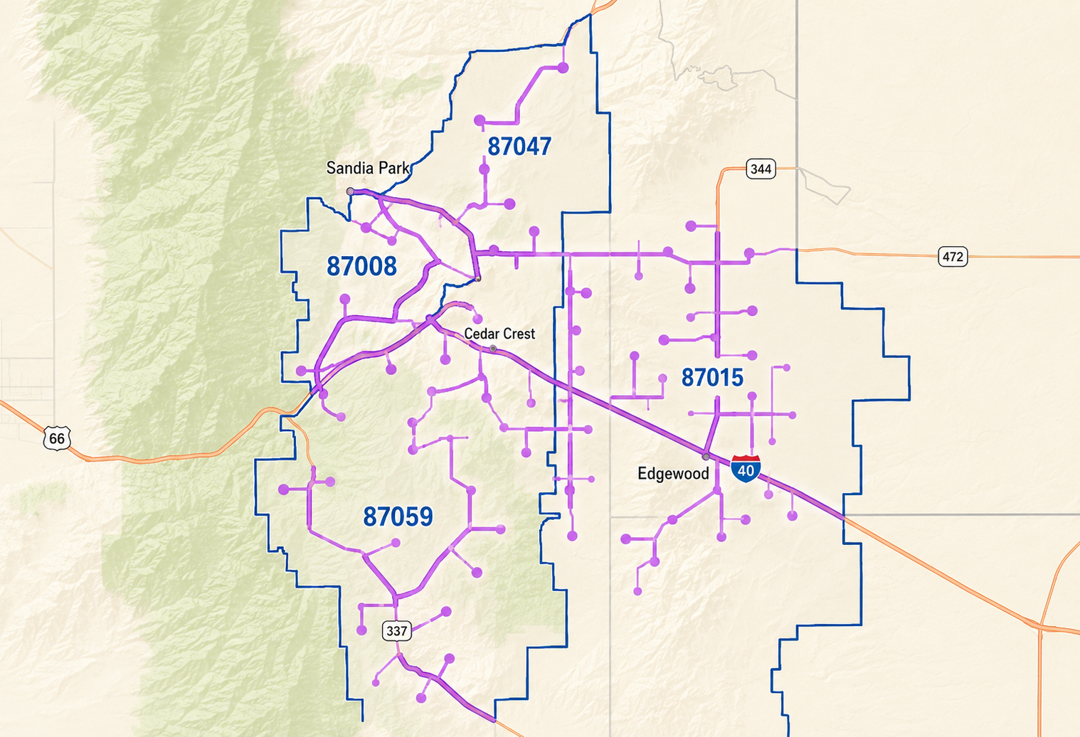Illustrative map of the August 2026 East Mountain Mailer distribution area