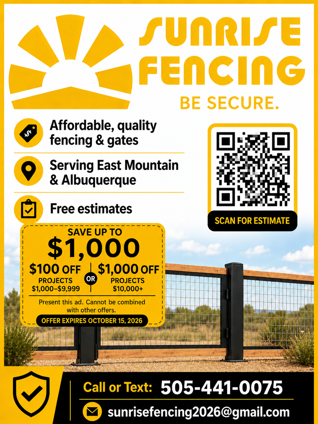 Sunrise Fencing advertisement